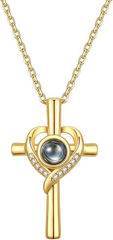 Custom4U صورة شخصية الصليب قلادة للنساء مخصص قلادة صورة الإسقاط مع صورة داخل مجوهرات الإيمان المخصصة عيد الأم هدية تذكارية دينية مسيحية لها in Kuwait