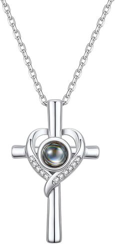 Custom4U صورة شخصية الصليب قلادة للنساء مخصص قلادة صورة الإسقاط مع صورة داخل مجوهرات الإيمان المخصصة عيد الأم هدية تذكارية دينية مسيحية لها in Kuwait