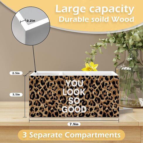 Inspirational Leopard Print Pen Pencil Holder, Cheetah Desk Accessories, Trendy Leopard Print You Look So Good Wooden Pen Pencil Organizer for Y2k Room Dorm Desk Decor in Kuwait