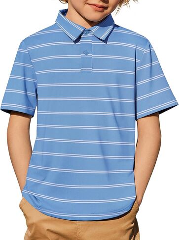 Arshiner Boys Polo Shirt Golf Stripe Short Sleeve Button Performance Sport Collared Shirts for Kids Size 4-12 Years in Kuwait