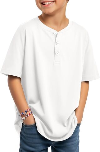 Boys Short Sleeve Shirts Kids Oversized Henley Tees Loose Casual Summer Button Basic Tops 5-14 Years in Kuwait