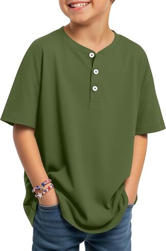 Boys Short Sleeve Shirts Kids Oversized Henley Tees Loose Casual Summer Button Basic Tops 5-14 Years in Saudi Arabia