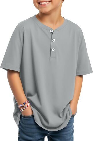 Boys Short Sleeve Shirts Kids Oversized Henley Tees Loose Casual Summer Button Basic Tops 5-14 Years in Saudi Arabia