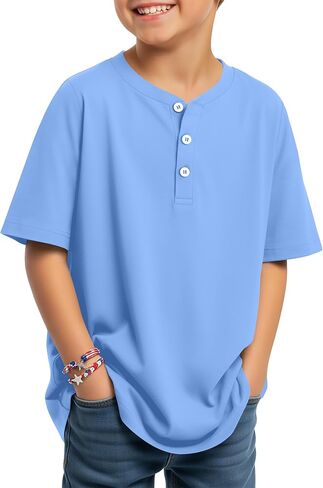 Boys Short Sleeve Shirts Kids Oversized Henley Tees Loose Casual Summer Button Basic Tops 5-14 Years in Saudi Arabia