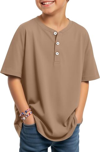 Boys Short Sleeve Shirts Kids Oversized Henley Tees Loose Casual Summer Button Basic Tops 5-14 Years in Saudi Arabia