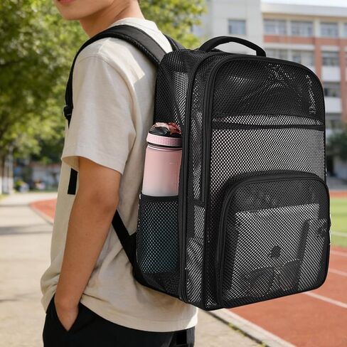 حقائب ظهر شبكية شديدة التحمل للمدرسة، حقيبة كتب شبكية سوداء كبيرة الحجم وخفيفة الوزن سعة 39 لتر للبالغين، حقيبة ظهر للشاطئ للسفر للعمل in Kuwait