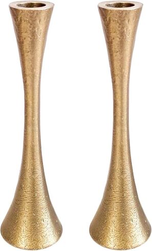 Yair Emanuel Shabbat Candle Holders Tapered Design, Brass or Silver Finish, Shabbos Candlestick Holders Judaica Wedding Gift (Antique Brass, 5.9) in Saudi Arabia