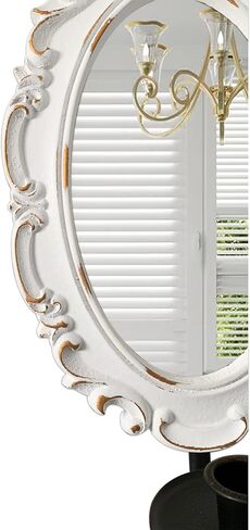 SOFE Ornate Oval Mirror Candle Holder for Wall, Vintage Baroque Taper Candle Wall Sconce, Distressed White with Gold Accents, Black Metal Sconce in Saudi Arabia