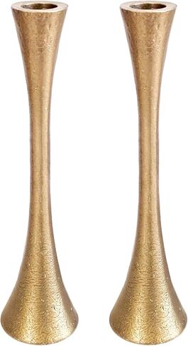Yair Emanuel Shabbat Candle Holders Tapered Design, Brass or Silver Finish, Shabbos Candlestick Holders Judaica Wedding Gift (Antique Brass, 5.9) in Saudi Arabia