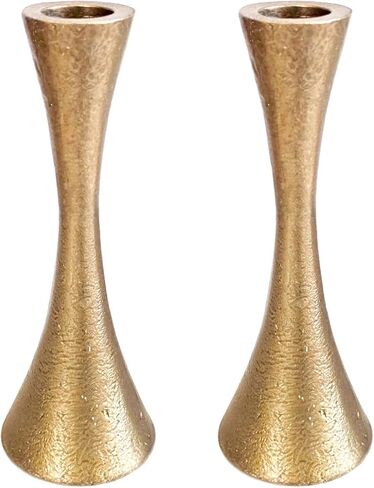 Yair Emanuel Shabbat Candle Holders Tapered Design, Brass or Silver Finish, Shabbos Candlestick Holders Judaica Wedding Gift (Antique Brass, 5.9) in Saudi Arabia