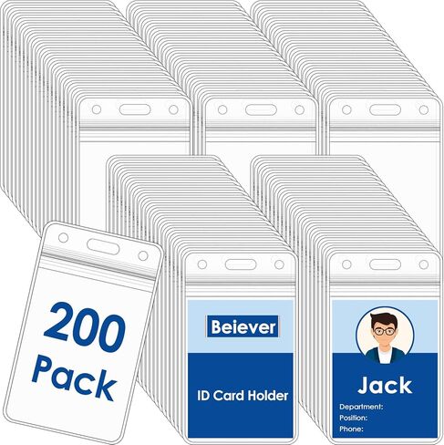 200 Pack Vertical Badge Holders, Clear Plastic ID Badge Holder with Resealable Zip, Waterproof ID Card Holder Badge Sleeve for Credit Card, ID Card,Proximity, RFID, and Work Badge in Kuwait