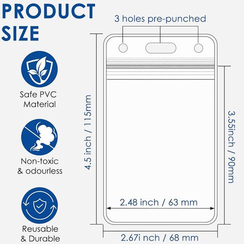 200 Pack Vertical Badge Holders, Clear Plastic ID Badge Holder with Resealable Zip, Waterproof ID Card Holder Badge Sleeve for Credit Card, ID Card,Proximity, RFID, and Work Badge in Kuwait