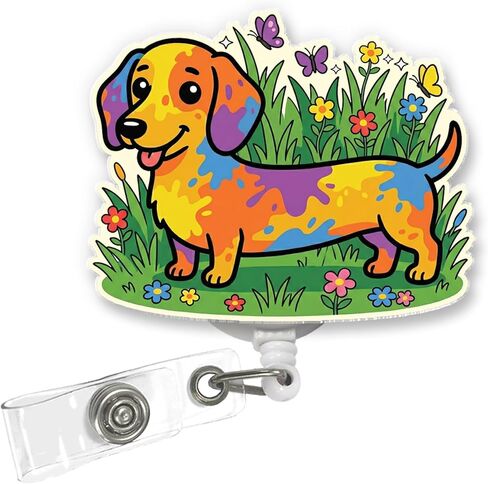 Dachshund Badge Reel Retractable ID Holder with Alligator Clip, Cute Dog Design for Nurse, Teacher, Medical Assistant & Office Staff in Kuwait