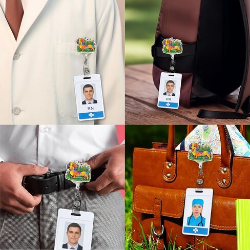 Dachshund Badge Reel Retractable ID Holder with Alligator Clip, Cute Dog Design for Nurse, Teacher, Medical Assistant & Office Staff in Kuwait