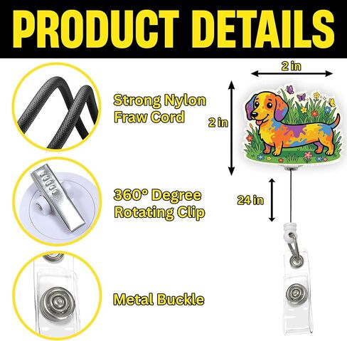Dachshund Badge Reel Retractable ID Holder with Alligator Clip, Cute Dog Design for Nurse, Teacher, Medical Assistant & Office Staff in Kuwait