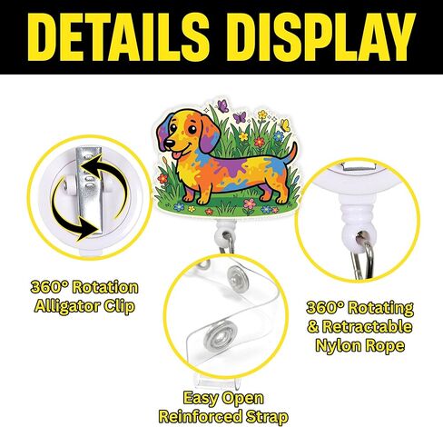 Dachshund Badge Reel Retractable ID Holder with Alligator Clip, Cute Dog Design for Nurse, Teacher, Medical Assistant & Office Staff in Kuwait