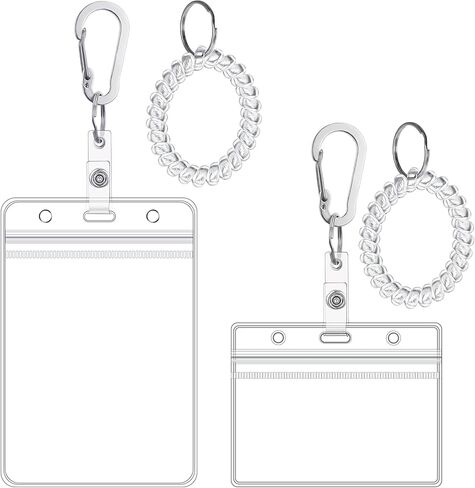 مجموعتان من حاملات شارات الهوية الشفافة مع مشابك معصم - حاملات بطاقات PVC عمودية وأفقية، أساور معصم زنبركية قابلة للتمدد مع مشابك معدنية لبطاقة تعريف العمل، وشارة المدرسة، وبطاقات الوصول in Kuwait