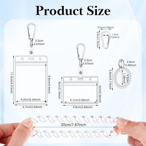مجموعتان من حاملات شارات الهوية الشفافة مع مشابك معصم - حاملات بطاقات PVC عمودية وأفقية، أساور معصم زنبركية قابلة للتمدد مع مشابك معدنية لبطاقة تعريف العمل، وشارة المدرسة، وبطاقات الوصول in Kuwait