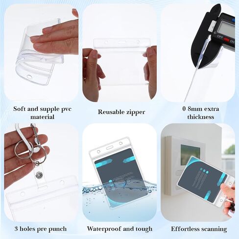مجموعتان من حاملات شارات الهوية الشفافة مع مشابك معصم - حاملات بطاقات PVC عمودية وأفقية، أساور معصم زنبركية قابلة للتمدد مع مشابك معدنية لبطاقة تعريف العمل، وشارة المدرسة، وبطاقات الوصول in Kuwait