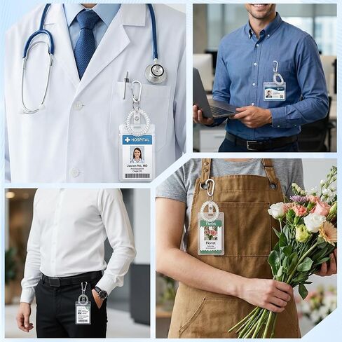 مجموعتان من حاملات شارات الهوية الشفافة مع مشابك معصم - حاملات بطاقات PVC عمودية وأفقية، أساور معصم زنبركية قابلة للتمدد مع مشابك معدنية لبطاقة تعريف العمل، وشارة المدرسة، وبطاقات الوصول in Kuwait