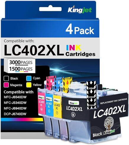 Kingjet LC402XL LC402 Ink Cartridges 4 Pack Replacement for Brother LC402XL Ink Cartridges Compatible with Brother Printer MFC-J6540DW MFC-J5340DW MFC-J6540 MFC-J6740DW MFC-J6940DW J5340 J6540, BKCMY in Kuwait
