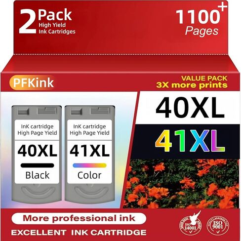 استبدال خرطوشة الحبر المتوافقة 40XL 41XL لحبر Canon 40 41 كومبو لـ IP2600/1800/1700/1600، MX310/300، MP470/460/450/210/170/160/150/140/180/190، JX200/210P(1أسود، 1 ثلاثي الألوان) in Kuwait