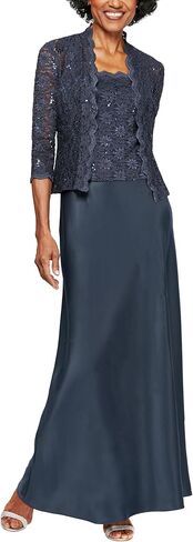 Petite Lace & Satin Gown with 3/4 Sleeve Scalloped Lace Jacket in Kuwait