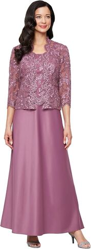 Petite Lace & Satin Gown with 3/4 Sleeve Scalloped Lace Jacket in Kuwait