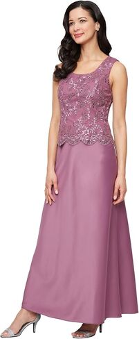 Petite Lace & Satin Gown with 3/4 Sleeve Scalloped Lace Jacket in Kuwait