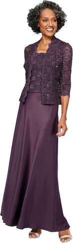 Petite Lace & Satin Gown with 3/4 Sleeve Scalloped Lace Jacket in Kuwait