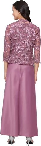 Petite Lace & Satin Gown with 3/4 Sleeve Scalloped Lace Jacket in Kuwait