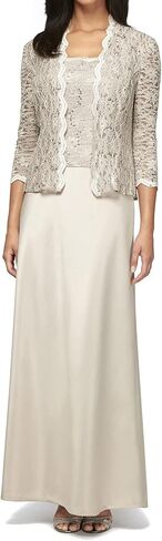 Petite Lace & Satin Gown with 3/4 Sleeve Scalloped Lace Jacket in Kuwait
