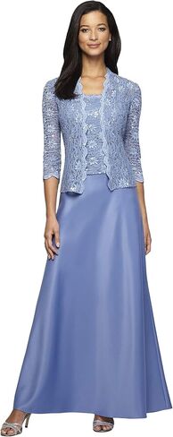 Petite Lace & Satin Gown with 3/4 Sleeve Scalloped Lace Jacket in Kuwait