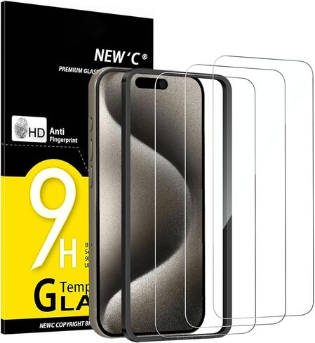 NEW'C [3 Pack Designed for iPhone 15 Pro Max (6.7 inches) Screen Protector Tempered Glass with easy installation tool included,Case Friendly Ultra Resistant in Kuwait