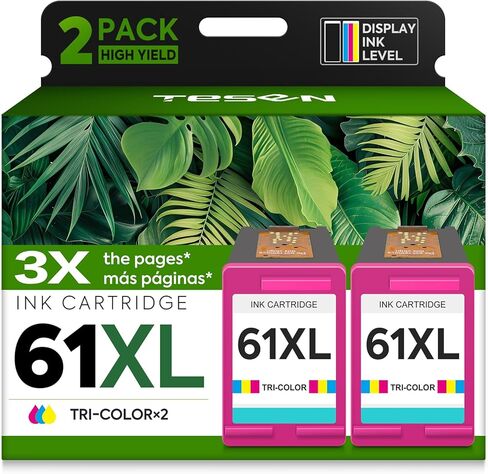 خراطيش حبر 61XL بديلة لخرطوشة الحبر الملونة HP 61 XL HP61 61XL تعمل مع HP Envy 5530 4500 4502 5535 Deskjet 2540 2541 3050 3510 1510 OfficeJet 4630 4632 Printer (ثلاثية الألوان، عبوتان) in Kuwait