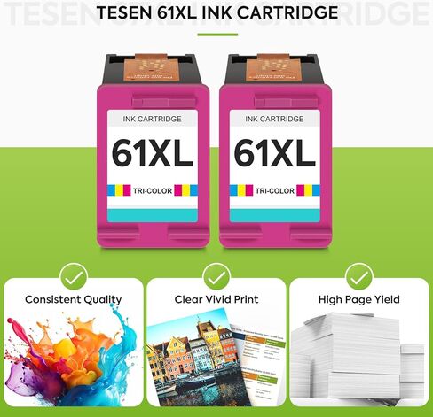 خراطيش حبر 61XL بديلة لخرطوشة الحبر الملونة HP 61 XL HP61 61XL تعمل مع HP Envy 5530 4500 4502 5535 Deskjet 2540 2541 3050 3510 1510 OfficeJet 4630 4632 Printer (ثلاثية الألوان، عبوتان) in Kuwait