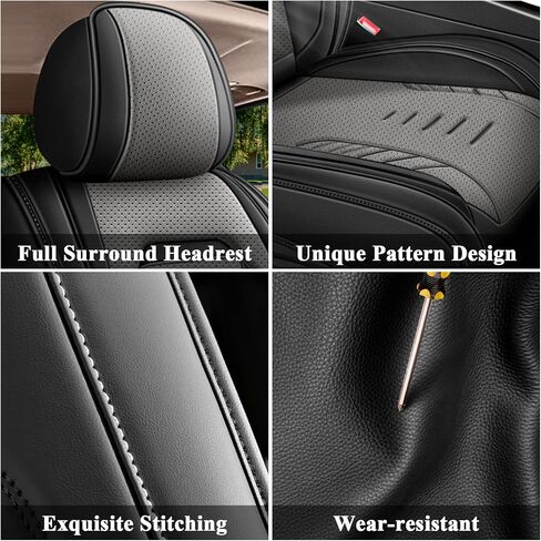 Seat Covers for Lexus RX 350 2007-2023 2024 2025 Full Set 5 Seats - Premium Breathable Perforated Leather - for Lexus RX 350 Accessories (Black&Grey) in Kuwait