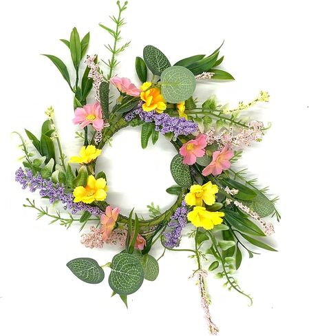Set of 4 Spring Mini Daisy Flowers Candle Rings Wreaths 3 Inch Center Artificial Floral Eucalyptus 9" Small Wreath Greenery Garland for Pillars Easter Summer Wedding Holiday Party Home Tabletop Decor in Saudi Arabia