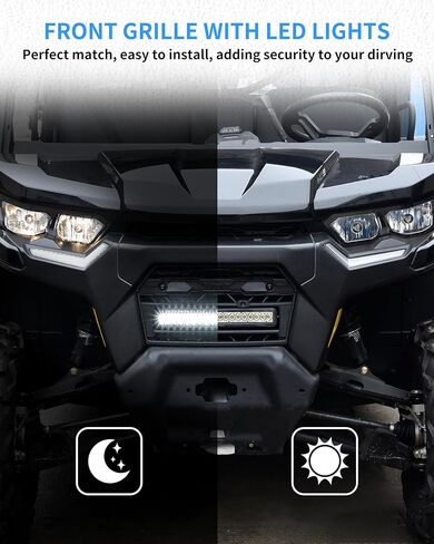 Front Mesh Grille with LED Light for Can-Am Defender HD9 HD7 HD10 2020-2025 Accessories, PP Plastic Radiator Screen with Adjustable Accent Spotlight Bars and Matte Finish in Kuwait