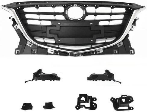 7PCS Front Grille Chrome Trim+Grill Brackets+Bumper Side Brackets Compatible with 2014 2015 2016 Mazda 3 in Kuwait