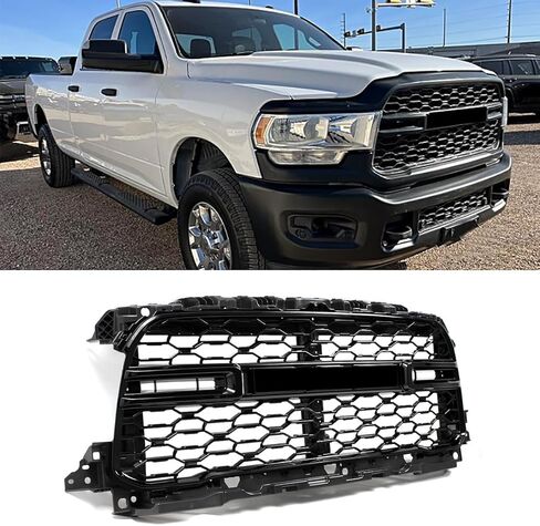 Matte Black+Chrome Trim Front Grille Compatible with 2020-2024 Ram 2500 3500 4500 Tradesman Style W/O Camera Hole Upper Grill Assembly Replace for 68443922AA in Kuwait
