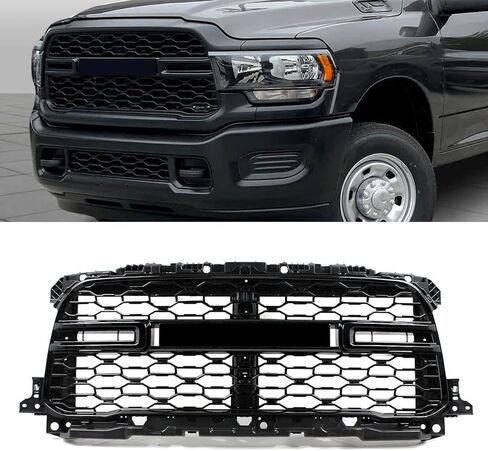 Matte Black+Chrome Trim Front Grille Compatible with 2020-2024 Ram 2500 3500 4500 Tradesman Style W/O Camera Hole Upper Grill Assembly Replace for 68443922AA in Saudi Arabia