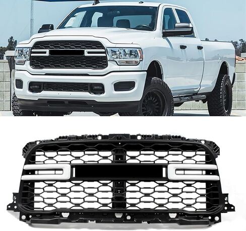 Matte Black+Chrome Trim Front Grille Compatible with 2020-2024 Ram 2500 3500 4500 Tradesman Style W/O Camera Hole Upper Grill Assembly Replace for 68443922AA in Saudi Arabia