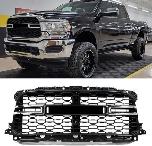 Matte Black+Chrome Trim Front Grille Compatible with 2020-2024 Ram 2500 3500 4500 Tradesman Style W/O Camera Hole Upper Grill Assembly Replace for 68443922AA in Saudi Arabia