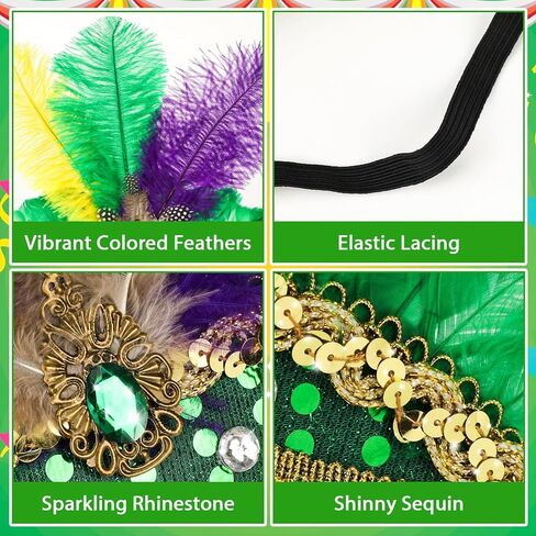 XEPST Mardi Feather Headband for Women - Mardi Accessories Carnival Headpieces Set with Feather Headdress Earrings for Halloween Costumes Cosplay Carnival Fancy Dress Up Party Decorations in Kuwait