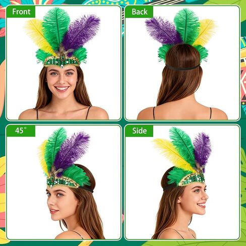 XEPST Mardi Feather Headband for Women - Mardi Accessories Carnival Headpieces Set with Feather Headdress Earrings for Halloween Costumes Cosplay Carnival Fancy Dress Up Party Decorations in Kuwait
