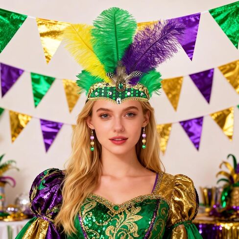 XEPST Mardi Feather Headband for Women - Mardi Accessories Carnival Headpieces Set with Feather Headdress Earrings for Halloween Costumes Cosplay Carnival Fancy Dress Up Party Decorations in Kuwait