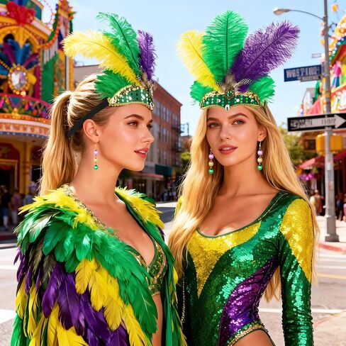 XEPST Mardi Feather Headband for Women - Mardi Accessories Carnival Headpieces Set with Feather Headdress Earrings for Halloween Costumes Cosplay Carnival Fancy Dress Up Party Decorations in Kuwait