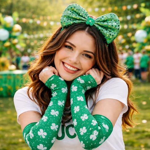 St. Patrick’s Day Accessories Set for Women & Men – Shamrock Arm Sleeves, Green Bow Headband & Knee High Socks, Clover Shamrock Costume Outfit for Irish Party Parade in Saudi Arabia