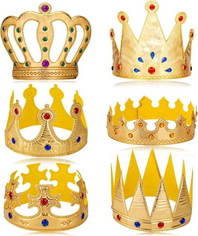 6 Pcs King Crowns for Men, Golden King Crown & Queen Tiara Set, Party Plastic Crown, Birthday Party Ball Headwear and Clothing Accessories in Kuwait